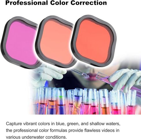 GEPULY 4-Pack Underwater Dive Filters for GoPro Hero 8 9 10 11 Black Official Waterproof Housing Case in Red, Light Red, Magenta, and 5X Close-up Filters for Underwater Color Correction in Kuwait