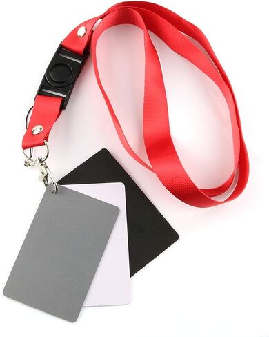 بطاقة LRONG 3 قطع رمادية بطاقة توازن بيضاء 18 ٪ عرض بطاقة التصوير الفوتوغرافي مخصص معايرة مدقق الفيديو الرقمي DSLR والفيلم مع شريط حبل قصير in Kuwait