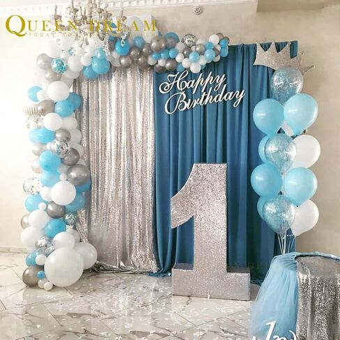 Silver Sequin Backdrop 2 Panels 2FTx8FT Christmas Party Backdrop Curtains | Glitter Photo Background for Wedding Baby Shower Event Birthday Stage Decorations，Sparkly 3MM sequins with 4 inch rod pockets in Saudi Arabia