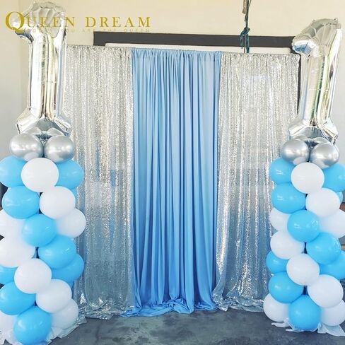 Silver Sequin Backdrop 2 Panels 2FTx8FT Christmas Party Backdrop Curtains | Glitter Photo Background for Wedding Baby Shower Event Birthday Stage Decorations，Sparkly 3MM sequins with 4 inch rod pockets in Saudi Arabia