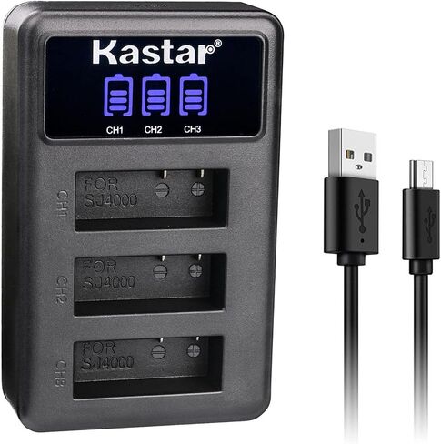 Kastar 4 Pack SJ4000 Battery and LCD Triple USB Charger Compatible with Eken PG1050, SJ4000B, Qumox BAT-412 Battery, Pruveeo DV200 Waterproof Sports Action Camera with WiFi, 4K Video Camcorder in Kuwait