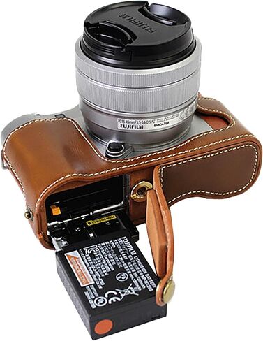 Bottom Opening Version for Fujifilm XA7 X-A7 Protective PU Leather Half Camera Case Bag with Tripod Design with Hand Strap Brown in Saudi Arabia