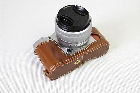 Bottom Opening Version for Fujifilm XA7 X-A7 Protective PU Leather Half Camera Case Bag with Tripod Design with Hand Strap Brown in Saudi Arabia