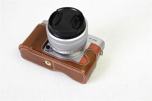 Bottom Opening Version for Fujifilm XA7 X-A7 Protective PU Leather Half Camera Case Bag with Tripod Design with Hand Strap Brown in Saudi Arabia