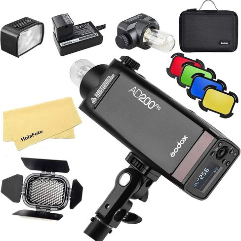 Godox AD200 Pro AD200Pro 200Ws 2.4G Flash Strobe, 1/8000 HSS, 500 Full Power Flashes, 2900mAh Battery, Bare Bulb/Speedlite Fresnel Flash Head with BD-07 Barn Door Honeycomb Grid 4 Color Filter in Saudi Arabia