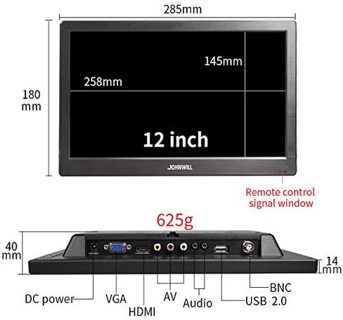EVERSECU 12 inch HD 1920x1080 IPS LCD HDMI VGA Monitor Screen Input Audio Video Display with BNC Cable for PC Computer Camera DVD Security CCTV DVR Home Office Surveillance in Saudi Arabia
