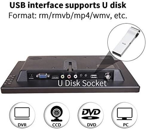 EVERSECU 12 inch HD 1920x1080 IPS LCD HDMI VGA Monitor Screen Input Audio Video Display with BNC Cable for PC Computer Camera DVD Security CCTV DVR Home Office Surveillance in Saudi Arabia