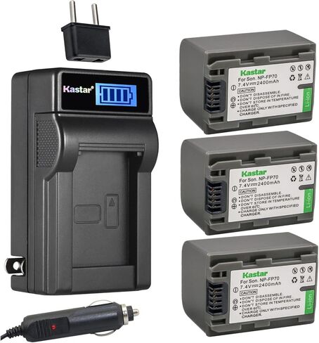 Kastar 2-Pack NP-FP70 / NP-FP71 Battery and LCD AC Charger Compatible with Sony NP-FP30, NP-FP50 NP-FP51, NP-FP60, NP-FP70 NP-FP71, NP-FP90 NP-FP91 Battery, Sony BC-TRP, BC-VH1, AC-VQH10 Charger in Kuwait