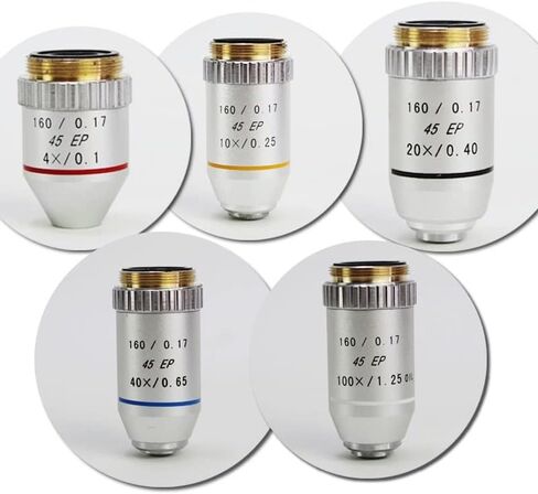 Microscope Accessories Kit Semi Plan Achromatic Objective Lens 4X 10X 20X 40X 60X 100X 160/0.17 Biological Microscope Microscope Slides (Size : 20X) in Saudi Arabia