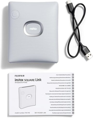 مجموعة أدوات بدء تشغيل الطابعة الذكية Instax Square Link - أبيض رمادي مع ألبوم وفيلم Instax Square (10 عروض) in Kuwait