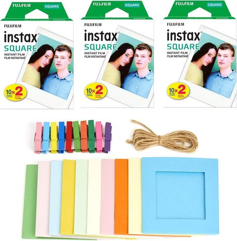 3X Fujifilm Instax Square Instant Film (60 Exposures) + Hanging Photo Frames for Square Film Assorted Colors – Deluxe Accessory Bundle in Saudi Arabia