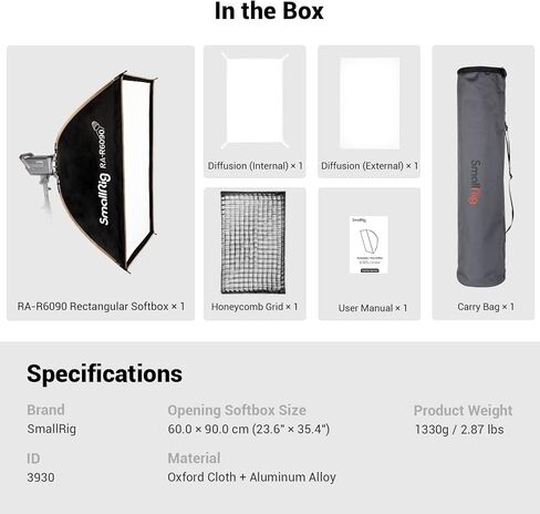 صندوق سوفت بوكس ​​صغير الحجم مع تصميم ضغط سريع التحرير، 30 × 120 سم (11.8 بوصة × 47.2 بوصة) صندوق سوفت بوكس ​​بوينز مع شبكة شعاعية وموزعات لإضاءة الاستوديو، RA-R30120-3931 in Kuwait