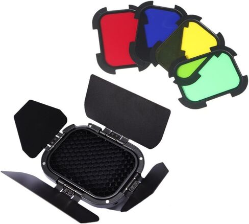 Godox BD-07 Barn Door Compatible for Godox AD200 AD200Pro Pocket Speedlite Flash Head, with Detachable Honeycomb Grid and 4 Color Filters in Saudi Arabia