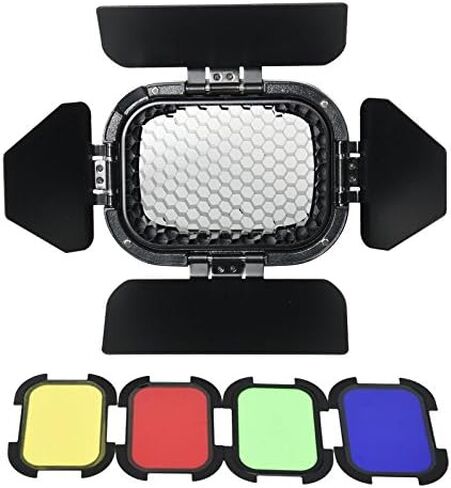 Godox BD-07 Barn Door Compatible for Godox AD200 AD200Pro Pocket Speedlite Flash Head, with Detachable Honeycomb Grid and 4 Color Filters in Saudi Arabia
