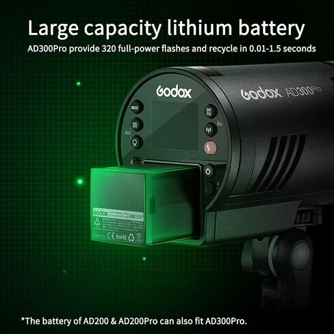Godox AD300Pro Outdoor Flash Strobe, 300W 2.4G TTL 1/8000 HSS Flash, 0.01-1.5s Recycle Time, 320 Full Power Pop, 12W Modeling Lamp Portable Monolight Strobe in Saudi Arabia