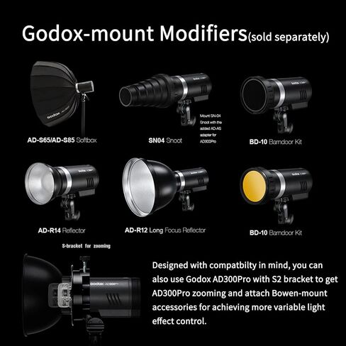 Godox AD300Pro Outdoor Flash Strobe, 300W 2.4G TTL 1/8000 HSS Flash, 0.01-1.5s Recycle Time, 320 Full Power Pop, 12W Modeling Lamp Portable Monolight Strobe in Saudi Arabia
