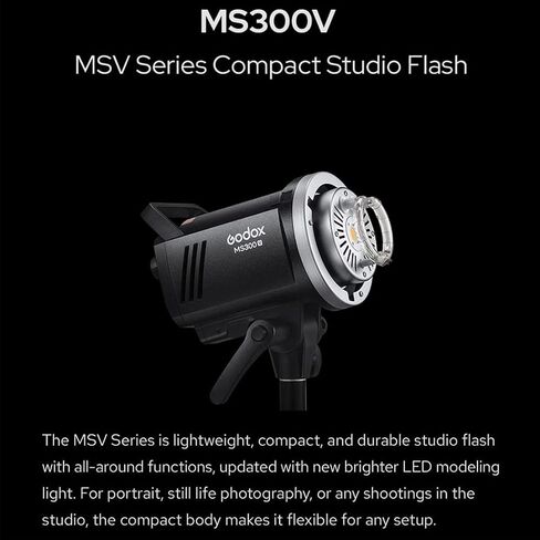 غودوكس فلاش ستوديو LED MS300V 300 واط، 2.4G لاسلكي 5600±200 كلفن CCT LED 0.1~1.8S وقت إعادة التدوير حامل بوينز مع مصباح نمذجة LED، استقرار خرج طاقة متميز أحادي الضوء للتصوير الفوتوغرافي في الاستوديو in Saudi Arabia
