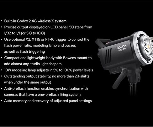 غودوكس فلاش ستوديو LED MS300V 300 واط، 2.4G لاسلكي 5600±200 كلفن CCT LED 0.1~1.8S وقت إعادة التدوير حامل بوينز مع مصباح نمذجة LED، استقرار خرج طاقة متميز أحادي الضوء للتصوير الفوتوغرافي في الاستوديو in Saudi Arabia