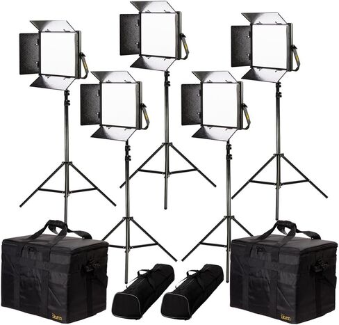Ikan Lyra (5X) Bi-Color 3200K-5600K Soft Panel (1) 1 x 1 Studio & Field LED Lighting Kit, Includes Barn Doors, Stands and Case, Bi-Color Adjustable (LB10-5PT-KIT) - Black in Kuwait
