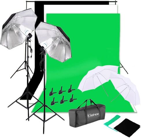 Kshioe 800W 5500K Umbrellas Softbox Continuous Lighting Kit with Backdrop Support System for Photo Studio Product, Portrait and Video Shoot Photography in Kuwait