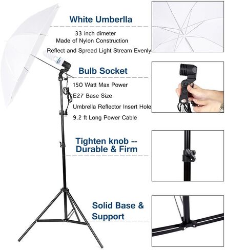 Kshioe 800W 5500K Umbrellas Softbox Continuous Lighting Kit with Backdrop Support System for Photo Studio Product, Portrait and Video Shoot Photography in Kuwait
