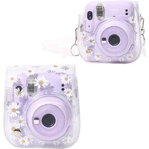 Protective Case for Fujifilm Instax Mini 12 Instant Camera, PU Leather Camera Case with Adjustable Camera Strap, 64 Pocket Mini Photo Album, Photo Border Stickers (No Camera) - Pink-purple