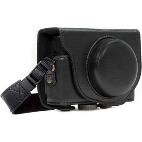 MegaGear MG283 Sony Cyber-shot DSC-RX100 VI, DSC-RX100 V, DSC-RX100 IV, DSC-RX100 III Ever Ready Leather Camera Case with Strap - Black