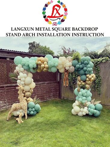 LANGXUN Heavy Duty Metal Square Backdrop Stand Arch for Wedding Birthday Graduation Decorations, Ceremony Reception, Event Party Supplies, Baby Shower Photo Booth Background Supplies (Gold) in Kuwait
