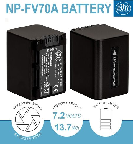 BM Premium 2 NP-FV70A High Capacity Batteries and Dual Bay Charger for Sony FDR-AX30 FDR-AX33 FDR-AX53 FDR-AX700 AX100 FDR-AXP35 HXR-MC50 MC88 NX80 PXW-Z90V NEX-VG10 VG20 NEX-VG30 NEX-VG900 Cacmorders in Saudi Arabia