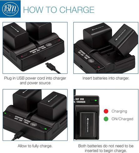 BM Premium 2 NP-FV70A High Capacity Batteries and Dual Bay Charger for Sony FDR-AX30 FDR-AX33 FDR-AX53 FDR-AX700 AX100 FDR-AXP35 HXR-MC50 MC88 NX80 PXW-Z90V NEX-VG10 VG20 NEX-VG30 NEX-VG900 Cacmorders in Saudi Arabia