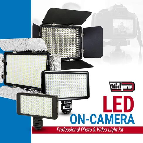 Vidpro LED-150 Photo and Video Light Kit - On Camera Panel LED Light - Adjustable and Dimmable Light Fits Cameras Video Camcorders and DLSR w/Hot Shoe Includes Rechargeable Battery Diffuser and More in Saudi Arabia