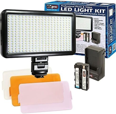 Vidpro LED-150 Photo and Video Light Kit - On Camera Panel LED Light - Adjustable and Dimmable Light Fits Cameras Video Camcorders and DLSR w/Hot Shoe Includes Rechargeable Battery Diffuser and More in Saudi Arabia