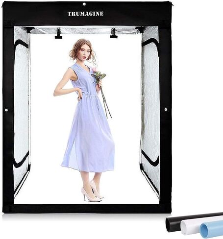 Light Box Photography LED Photo Studio Large Lightbox Professional 47x39x78 inch Dimmable Video Continuous Lighting Cube Shooting Tent Kit for Product Photography with Blue/White/Black PVC Backgrounds in Kuwait
