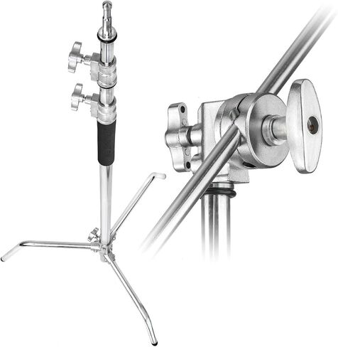 Flashpoint 10' C Light Stand on Turtle Base Kit with Two Tier Spring Loaded Riser Column, 3" GOBO Heads, Baby Pin and 40" Grip Arm, Chrome, a for Cinema Still Studios in Saudi Arabia