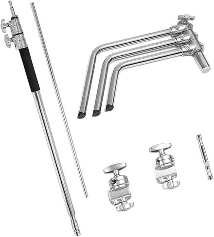 Flashpoint 10' C Light Stand on Turtle Base Kit with Two Tier Spring Loaded Riser Column, 3" GOBO Heads, Baby Pin and 40" Grip Arm, Chrome, a for Cinema Still Studios in Saudi Arabia