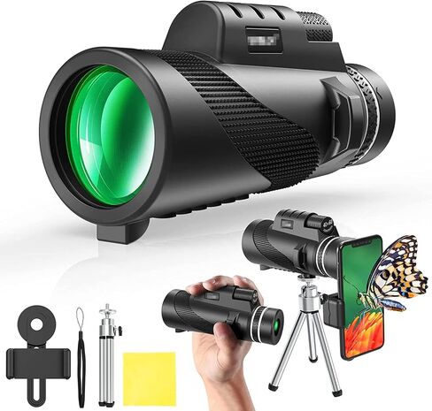 40 × 60 Monocular Telescope, with Smartphone Mount Tripod FMC Coated BAK4 Prisms Waterproof Fogproof Bifocal Monoculars for Bird Watching Travel Concerts in Kuwait