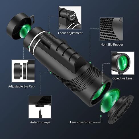 40 × 60 Monocular Telescope, with Smartphone Mount Tripod FMC Coated BAK4 Prisms Waterproof Fogproof Bifocal Monoculars for Bird Watching Travel Concerts in Kuwait