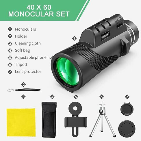 40 × 60 Monocular Telescope, with Smartphone Mount Tripod FMC Coated BAK4 Prisms Waterproof Fogproof Bifocal Monoculars for Bird Watching Travel Concerts in Kuwait