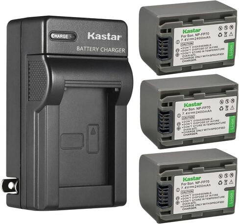 Kastar 2-Pack NP-FP70 / FP71 Battery and AC Wall Charger Replacement for Sony HDR-HC3E, DCR-DVD103, DCR-DVD105, DCR-DVD202, DCR-DVD203, DCR-DVD205, DCR-DVD304, DCR-DVD305, DCR-DVD403 Camera in Saudi Arabia