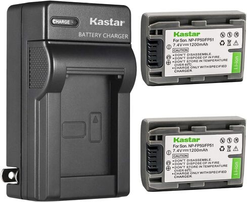 Kastar 2 حزمة بطارية وشاحن لسوني NP-FP50 Handycam DCR-HC21 DCR-HC23 DCR-HC30 DCR-HC85 DCR-HC94 DCR-HC96 DCR-SR100 DCR-SR30 DCR-SR40 DCR-SR50 DCR-SR60 DCR-SR70 DCR-SR80 DCR-SR80 DR-HC3 كاميرات فيديو in Saudi Arabia