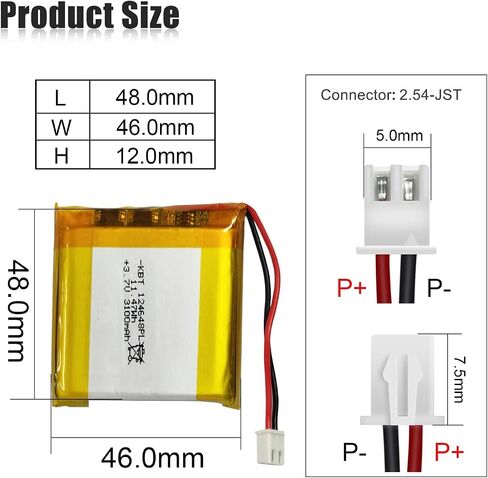 KBT 3.8V 2000mAh Li-Polymer Battery: 754444 Lipo Rechargeable Lithium-ion Replacement Batteries with JST Connector for Ar duino NodeMCU ESP32 Development Board Raspberry Pi UPS Board in Kuwait