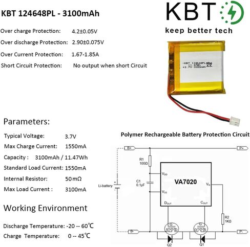 KBT 3.8V 2000mAh Li-Polymer Battery: 754444 Lipo Rechargeable Lithium-ion Replacement Batteries with JST Connector for Ar duino NodeMCU ESP32 Development Board Raspberry Pi UPS Board in Kuwait