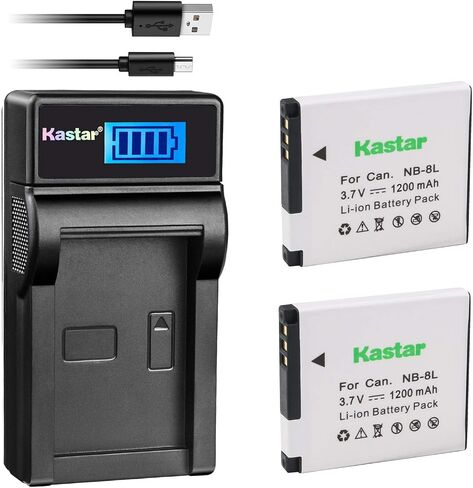 Kastar Battery (X2) & LCD Slim USB Charger for Canon NB-8L, NB8L, CB-2LAE and Canon PowerShot A2200, PowerShot A3000 is, PowerShot A3100 is, PowerShot A3200 is, PowerShot A3300 is Cameras in Saudi Arabia