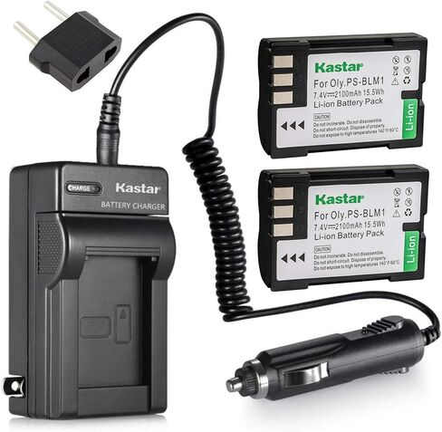 Kastar Battery (2-Pack) and Charger Kit for Olympus BLM-1, BLM-01, PS-BLM1 Work for Olympus C-5060, C-7070, C-8080, E-1, E-3, E-30, E-520, EVOLT E-300, E-330, E-500, E-510 Cameras in Kuwait