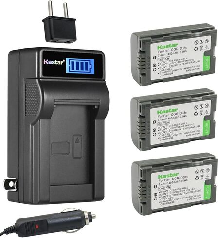 Kastar 1-Pack CGA-D08 Battery and LCD AC Charger Compatible with Panasonic PV-DV953, PV-GS2, PV-GS9, PV-GS11, PV-GS12, PV-GS13, PV-GS14, PV-GS15, PV-GS16, PV-BP8, PV-D401, PV-VM202, DZ-MX5000 in Kuwait