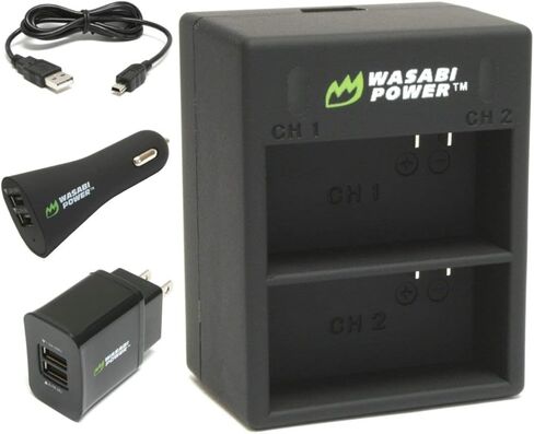 شاحن بطارية واسابي باور مزدوج USB لكاميرات جو برو هيرو 3، هيرو 3 بلس (مع مقابس السيارة والولايات المتحدة) in Kuwait