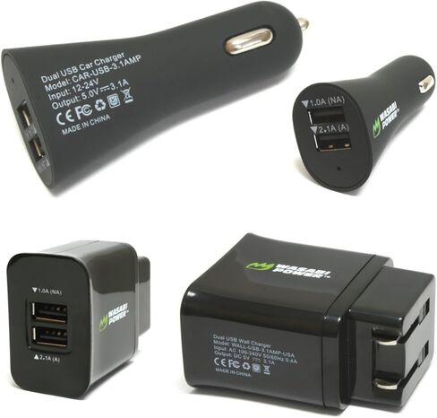 شاحن بطارية واسابي باور مزدوج USB لكاميرات جو برو هيرو 3، هيرو 3 بلس (مع مقابس السيارة والولايات المتحدة) in Kuwait