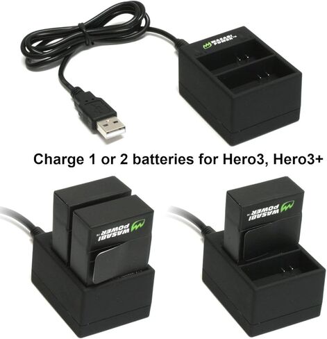 شاحن بطارية واسابي باور مزدوج USB لكاميرات جو برو هيرو 3، هيرو 3 بلس (مع مقابس السيارة والولايات المتحدة) in Kuwait