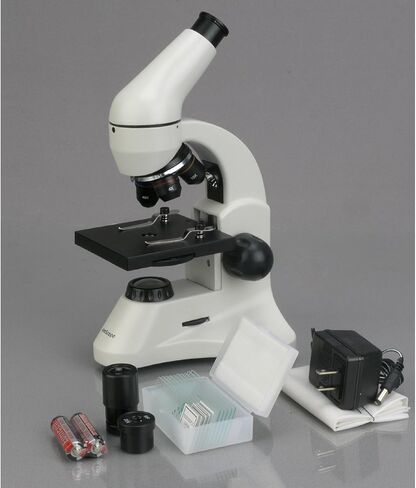 AmScope M120C-2L-PB10-E5 مجهر رقمي، عدسات WF10x وWF25x، تكبير 40x-1000x، برايتفيلد، إضاءة LED العلوية والسفلية، مرحلة عادية، تتضمن شرائح فارغة ومعدة، كاميرا 5 ميجابكسل وبرامج in Saudi Arabia