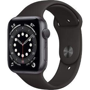 Apple Watch Series 6 (GPS, 44mm) - Space Gray Aluminum Case with Black Sport Band (Renewed) in Kuwait